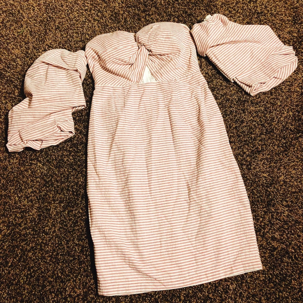 Powder Pink Stripe off Shoulder Puff